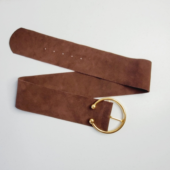 Aldo Accessories - Aldo Genuine Leather Brown Suede Belt Size M Round Oversized Buckle Retro